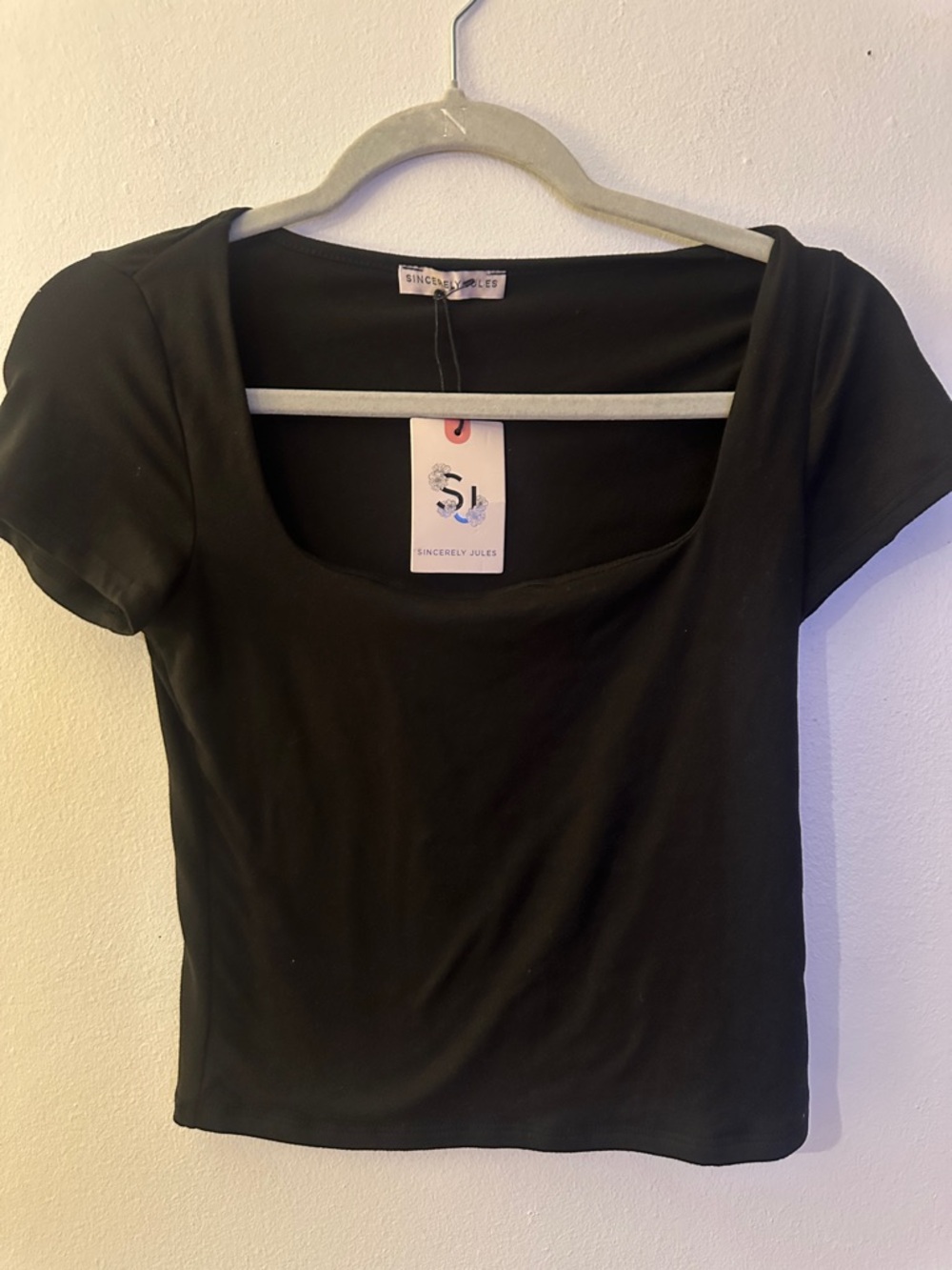 Sincerly Jules Black Scoop Neck Short Sleeve Crop Top